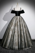 Black Off Shoulder Tulle with Lace Long Formal Dress, Black Sweet 16 Dress