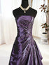 Elegant Strapless Dark Purple Taffeta Prom Dress, Ruched A-Line Long Formal Dress