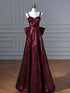 Wine Red Sequins Straps A-line Prom Dress, Wine Red Long Sweetheart Evening Dress