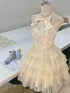 Cute Tulle with Lace Halter Knee Length Homecoming Dress, Cute Tulle Short Party Dress