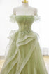 Light Green Tulle Off Shoulder Long Party Dress, Off Shoulder Green Prom Dress