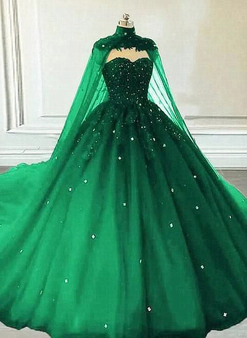 Dark Green Sweetheart Ball Gown Beaded Sweet 16 Dress, Dark Green Party Dres