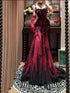 Wine Red Mermaid Straps Tulle with Lace Applique Party Dress, Wine Red Long Prom Dress