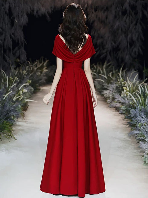 Wine Red A-line Simple Long Party Dress, Wine Red Wedding Party Dress