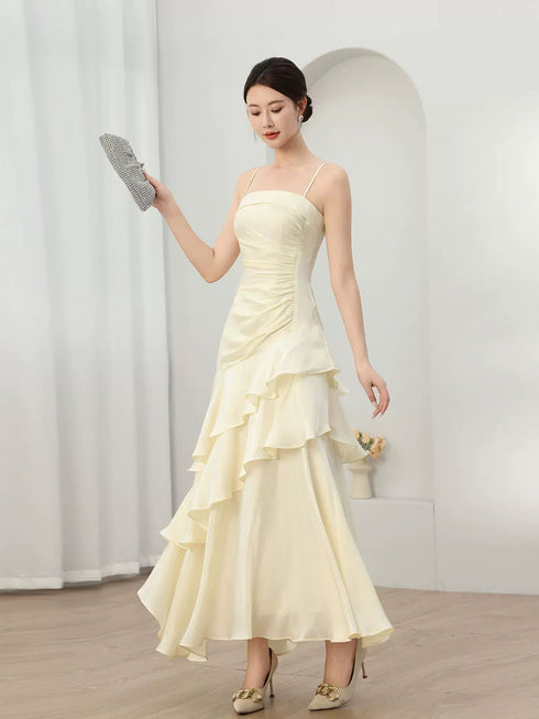 Ivory Satin Straps Sweetheart Long Formal Dress, Ivory Satin Floor Length Prom Dress