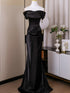Black Satin Sweetheart Mermaid Floor Length Prom Dress, Black Satin Off Shoulder Evening Dress
