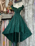 A-line Green Lace Short Sleeves Formal Dress Party Dress, Green Lace Homecoming Dress