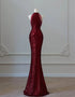 Wine Red Sequins Mermaid Round Neckline Party Dress, Wine Red Sequins Prom Dress