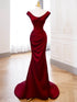 Wine Red Satin Mermaid Long Evening Dress, Wine Red Satin Floor Length Prom Dress