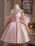 A-line Pink Satin Short Sleeves Homecoming Dress, Pink Satin Short Prom Dress