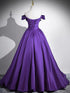 Purple Satin Off Shoulder Sweetheart Floor Length Prom Dress, Purple Satin Evening Dress