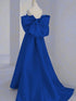 A-line Royal Blue Satin Sweetheart Off Shoulder Party Dress, Royal Blue Satin Prom Dress