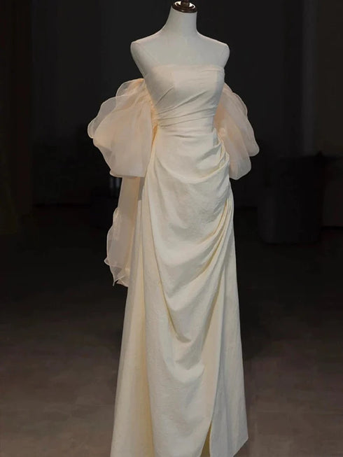 Ivory Taffeta Scoop A-line Long Formal Dress, Ivory Simple Floor Length Prom Dress