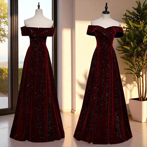 A-line Wine Red Velvet Sweetheart Floor Length Prom Dress, Wine Red Velvet Formal Dress