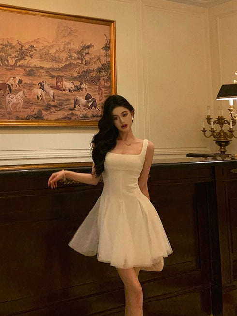 Ivory Straps Chiffon Short Simple Graduation Dress, Ivory Short Party Dress Formal Dress