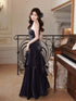Black Satin Straps Scoop Mermaid Floor Length Prom Dress, Black Satin Formal Dress Evening Dress