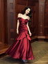 Wine Red Straps A-line Long Prom Dress Party Dress, Wine Red Satin Evening Dress