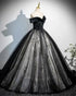 Black Tulle with Lace Off Shoulder Party Dress, Black Tulle Sweet 16 Dress