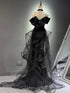 Black Tulle and Sequins Off Shoulder Long Evening Dress, Black Off Shoulder Formal Dress Prom Dress