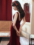 Wine Red Velvet Mermaid V-neckline Party Dress, Wine Red Bridesmaid Dress