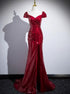 Red Sequins Mermaid Long Off Shoulder Evening Dress, Red Sequins Prom Dress