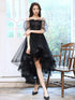 Cute Black High Low Tulle with Lace Applique Party Dress, Black Tulle Homecoming Dress