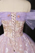 Light Purple Floral Tulle Prom Dress with Lace, A-line Off Shoulder Party Dress
