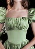 A-line Satin Green Short Sleeves Beaded Party Dress, Green Long Formal Dress Prom Dress