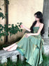 Charming Green Satin Straps Long Layers Evening Dress, Green Satin Long Party Dress Prom Dress