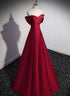 Wine Red Satin Long Party Dress, A-line Wine Red Satin Prom Dress