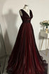 A-line Black and Red V-neckline Tulle Floor Length Party Dress, Black and Red Prom Dress