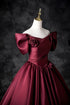 Wine Red Satin Off Shoulder Prom Dress Party Dress, A-line Satin Evening Dress