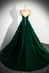 Dark Green Velvet A-line Long Prom Dress, Dark Green Evening Party Dress