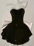 Black Velvet Short Beaded Party Dress with Bow, Black Velvet Homecoming Dress