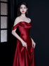 Wine Red A-line Ruch Satin Prom Dress Party Dress, Off Shoulder Wine Red Evening Dress