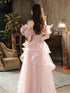 Pink Off Shoulder Tulle Shiny Long Prom Dress, A-line Pink Party Dress Formal Dress