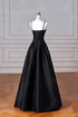 Black A-Line Straps Satin Long Party Dress, Black Long Prom Dress Evening Dress