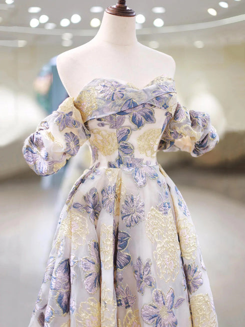 Cute A-line Floral Lace Sweetheart Long Party Dress, Lace Prom Dress Evening Dress