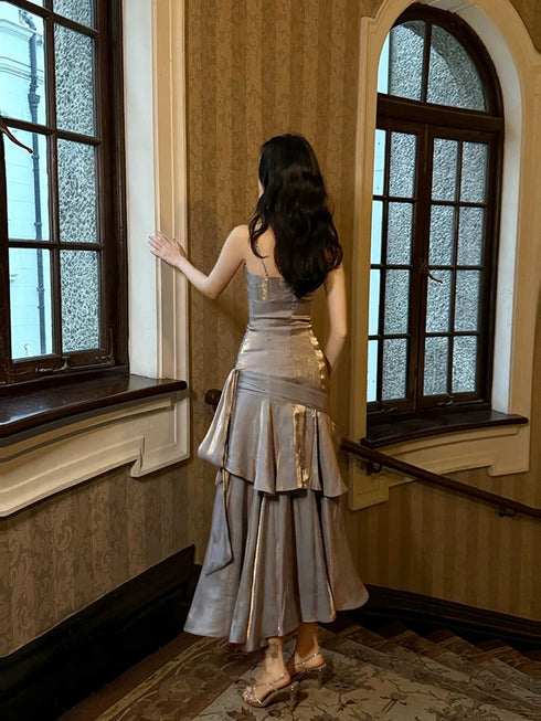 Beautiful Sliver Grey Sweetheart Mermaid Party Dress, Satin Prom Dress Evening Dress