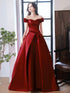 Wine Red Satin Off Shoulder Party Dress, A-line Satin Wine Red Prom Dress Evening Dress