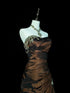 Elegant Brown Taffeta Mermaid Prom Dress with Lace Applique, Ruched Strapless Long Party Dress