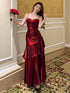 Wine Red Sweetheart Mermaid Straps Satin Party Dress, Wine Red Satin Prom Dress