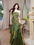 Green Satin Mermaid Long Formal Dress, Green Straps Formal Dress Prom Dress