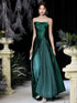 Green Satin and Tulle Strapless A-line Party Dress, Chic Green Long Prom Dress Evening Dress