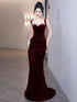 Wine Red Sweetheart Beaded Mermaid Party Dress, Wine Red Velvet Prom Dress Evening Dress