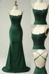 Green Spandex Mermaid Cross Back with Lace Party Dress, Green Long Prom Dress
