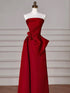 Wine Red A-line Strapless Floor Length Prom Dress Evening Dress, Wine Red Satin Formal Dress