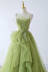 Green Tulle Straps Long Formal Dress, Green Tulle Evening Dress Party Dress