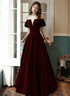 Wine Red Velvet Off Shoulder Simple Long Party Dress, Velvet Bridesmaid Dress