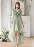 Light Green High Low Floral Tulle Formal Dress, High Low Homecoming Dresss